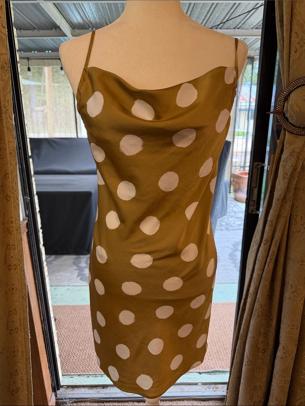 Olive Green Polka Dot Slip Dress